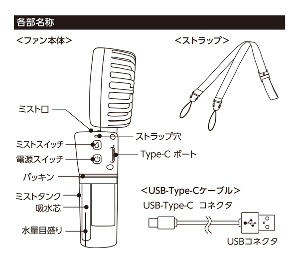 マークレススタイル ポータブルミストUSBファン TC-0009 名入れ商品特徴4